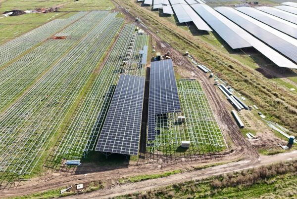 Aerial view of solar frames at solar project
